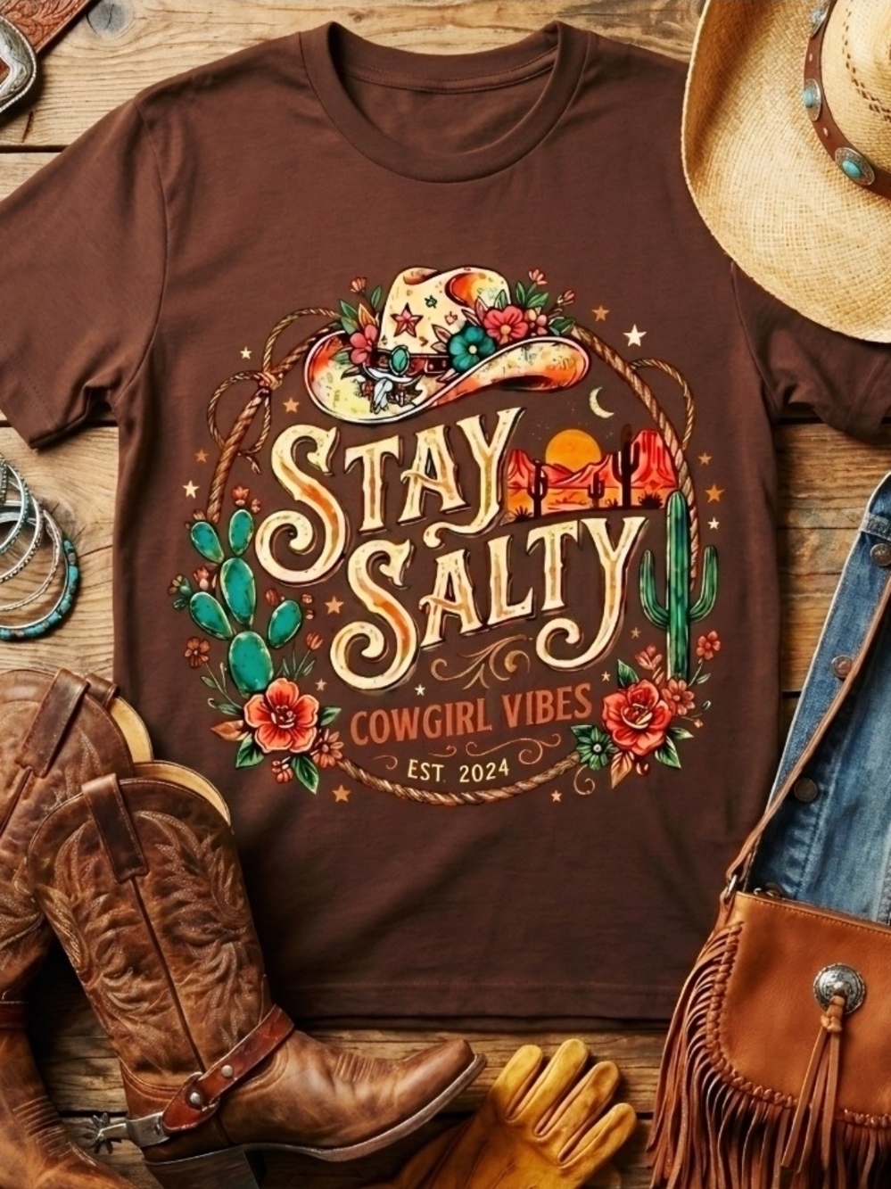Stay Salty Cowgirl Vibes Tee • Western Graphic Shirt • Country Rodeo Top